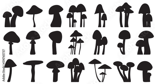 mushrooms set black silhouette isolated, vector