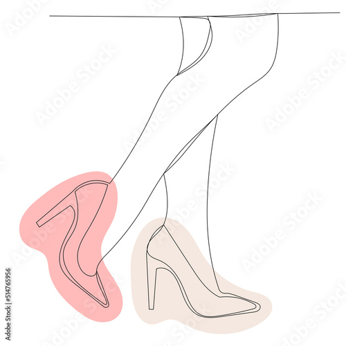 female legs in shoes one continuous line drawing, isolated, vector