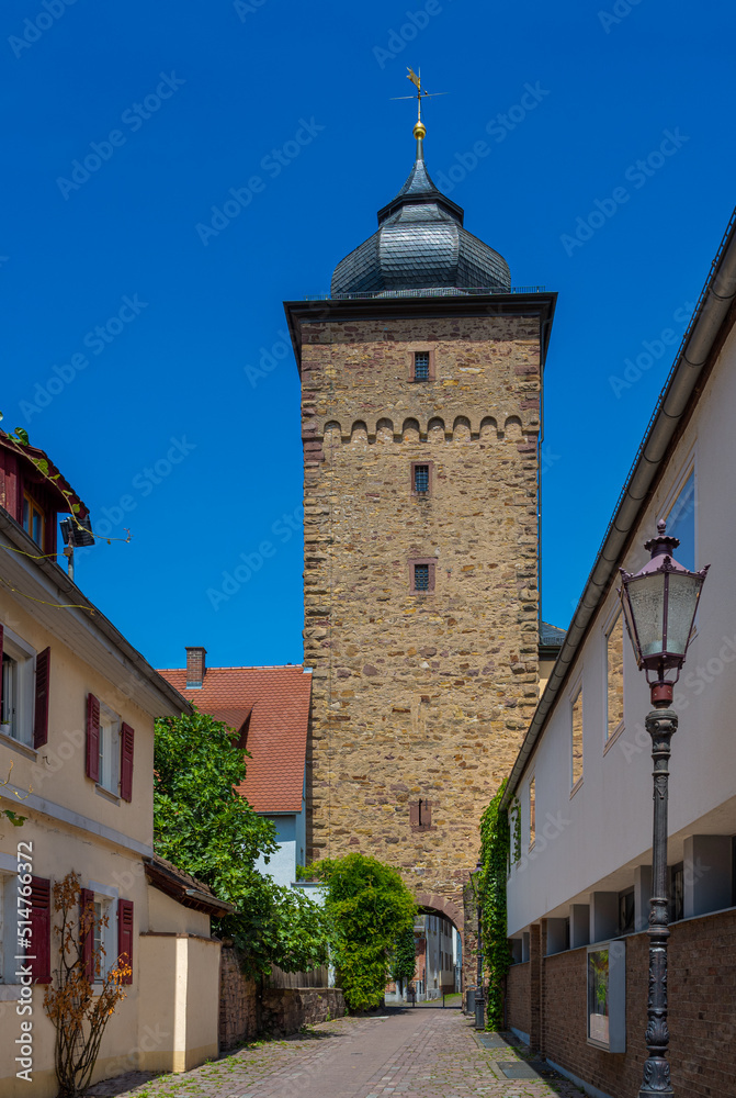 View of Durlach‘s Basler Tor tower with beautiful old houses. Karlsruhe, Baden-Wuerttemberg, Germany, Europe