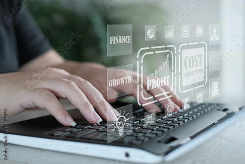 Costs reduction Concept. business finance optimisation strategy economy saving. Concept of Cost Control. Cost text with a down arrow. budget,cut budget,growth graph,profit optimize,Cost Management.

