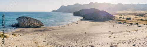 Panoramic view of Monsul beach in the Mediterranean sea, Cabo de Gata, Spain