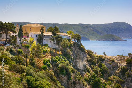 Landscape of a picturesque Paleokastritsa monastery in Corfu, Greece photo