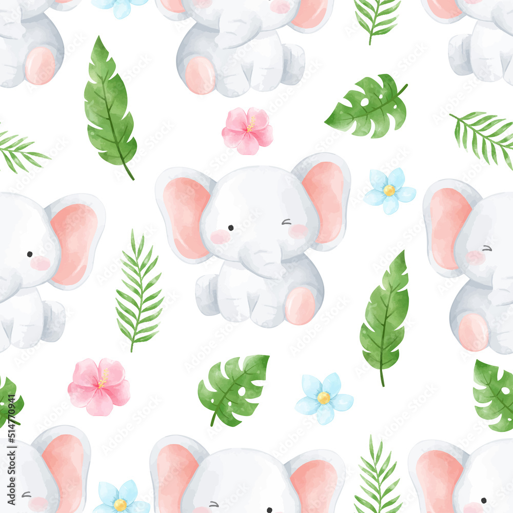 Draw seamless pattern baby elephant Printable for kids Stock Vector ...