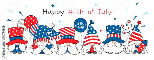 Draw banner gnome for Independence day 4 th of July