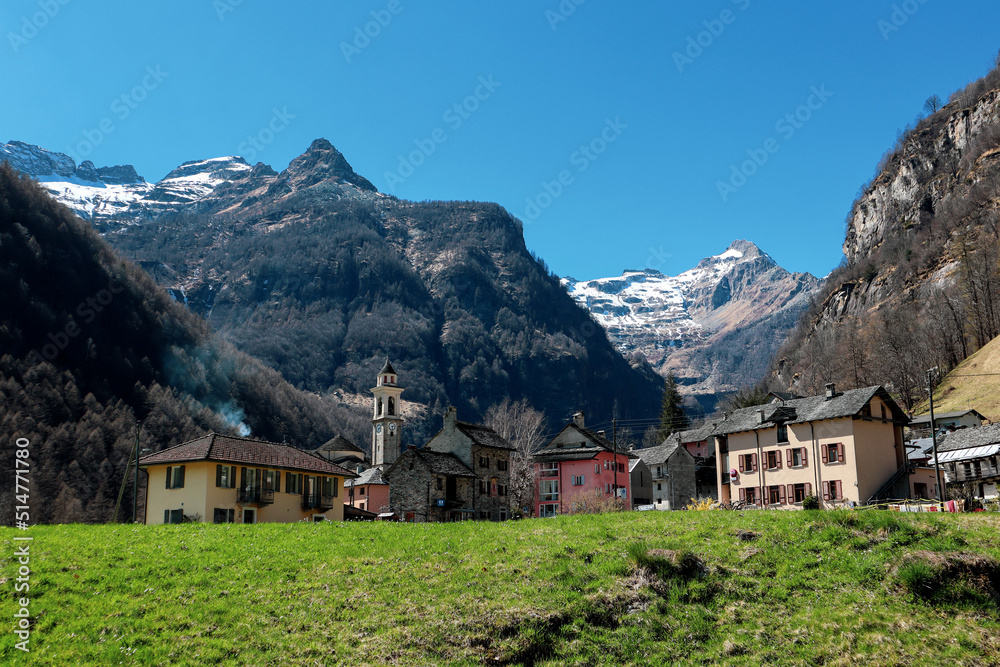 View to the historical Village of Sonogno in Ticino
