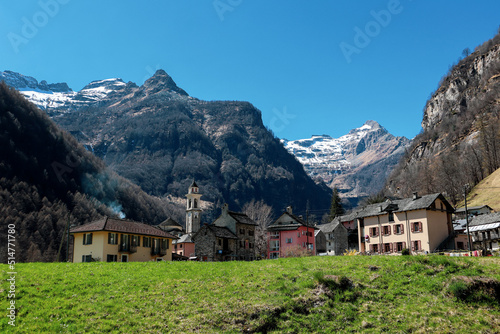 View to the historical Village of Sonogno in Ticino