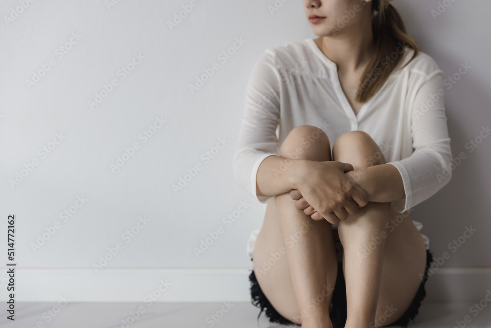 Obraz premium Frustrated confused female feels unhappy problem in personal life quarrel break up with boyfriend, violence against women, domestic violence.