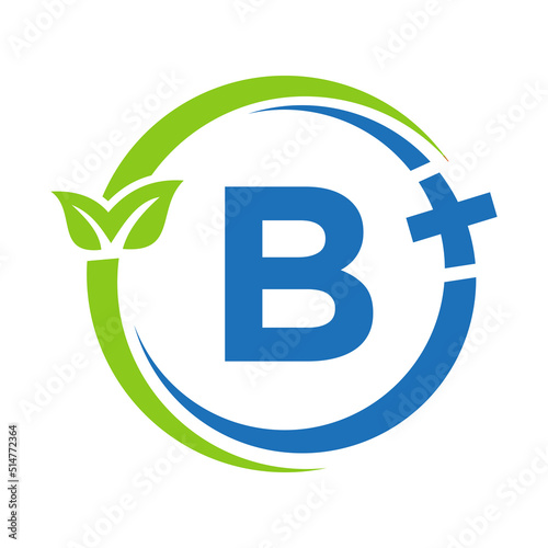 Letter B Healthcare Logo. Doctor Logo on Alphabet B Sign. Medical Pharmacy Plus Symbol Design