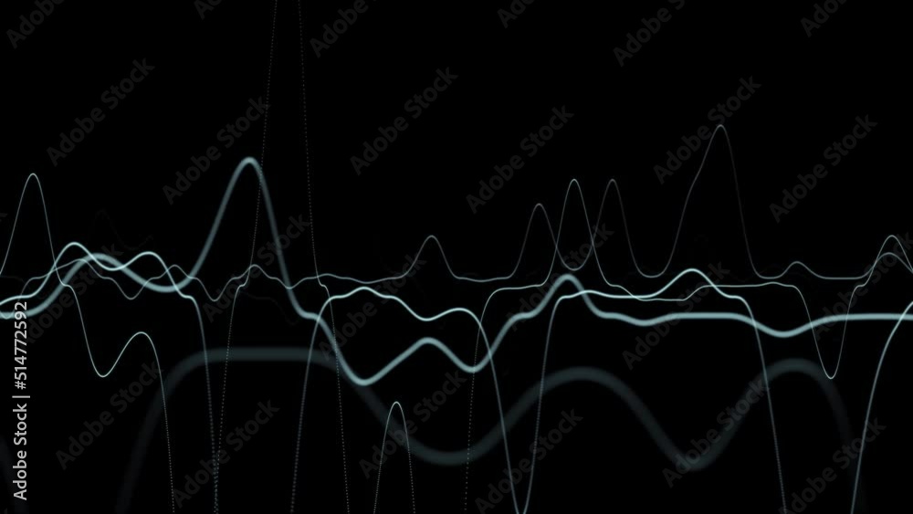 Artistic heart beat graphs on clean black loop background.