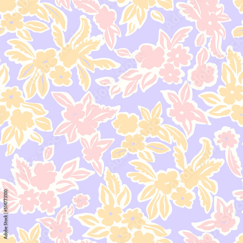 Floral seamless pattern. Craftdrawn retro fashion print for fabric, paper, home textile and goods. Botanical vector background with painted flowers. Hand drawn meadow wallpaper.