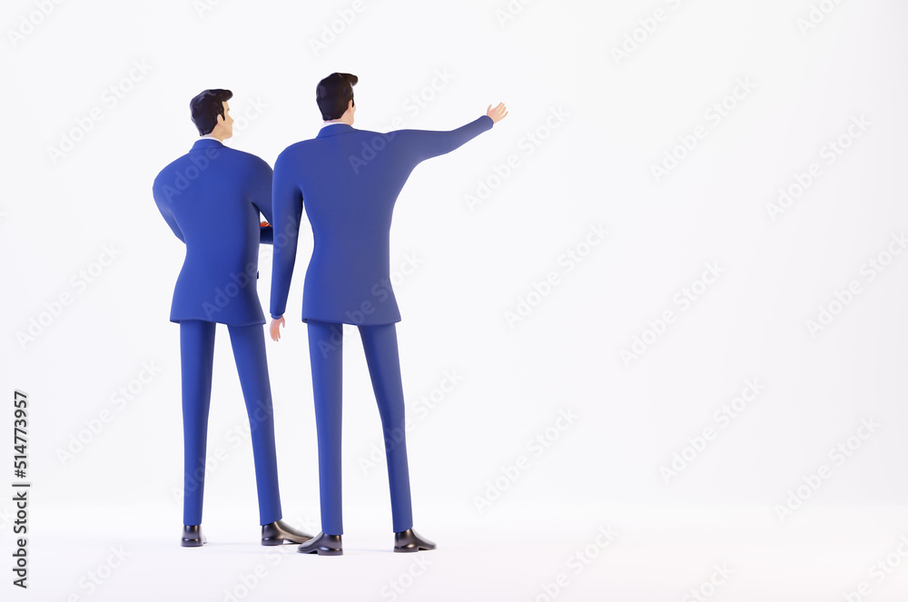 Two successful business people talking and panning new business. Background with space for your text. 3d rendering illustration Two successful business people talking and panning new business. Background with space for your text. 3d rendering illustration