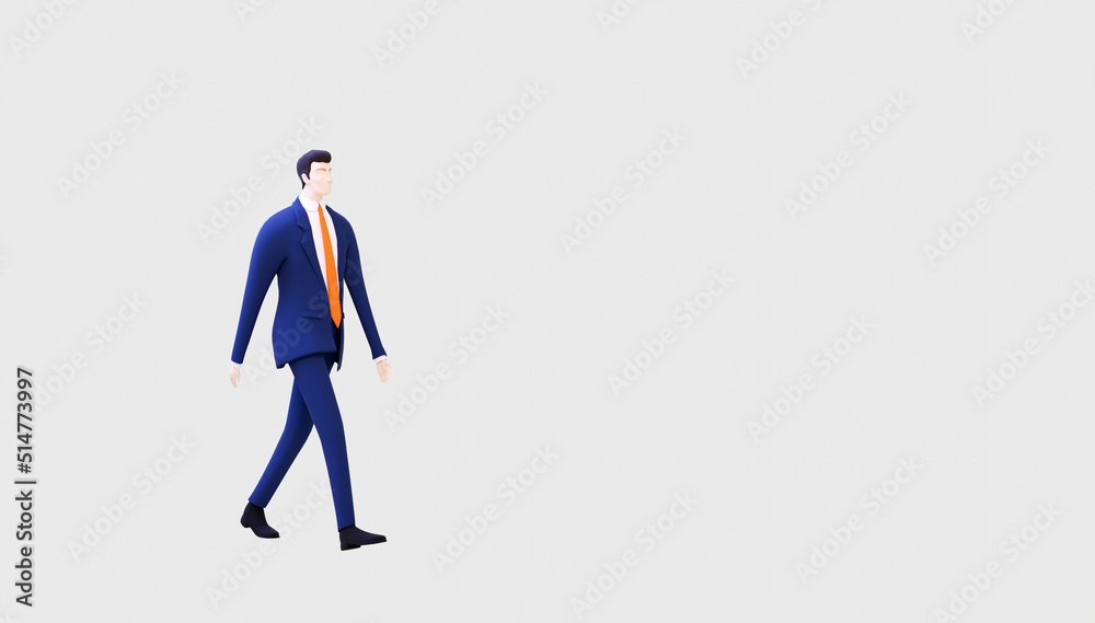 Successful businessman walking on white background with space for your text. 3d rendering illustration Successful businessman walking on white background with space for your text. 3d rendering illustration