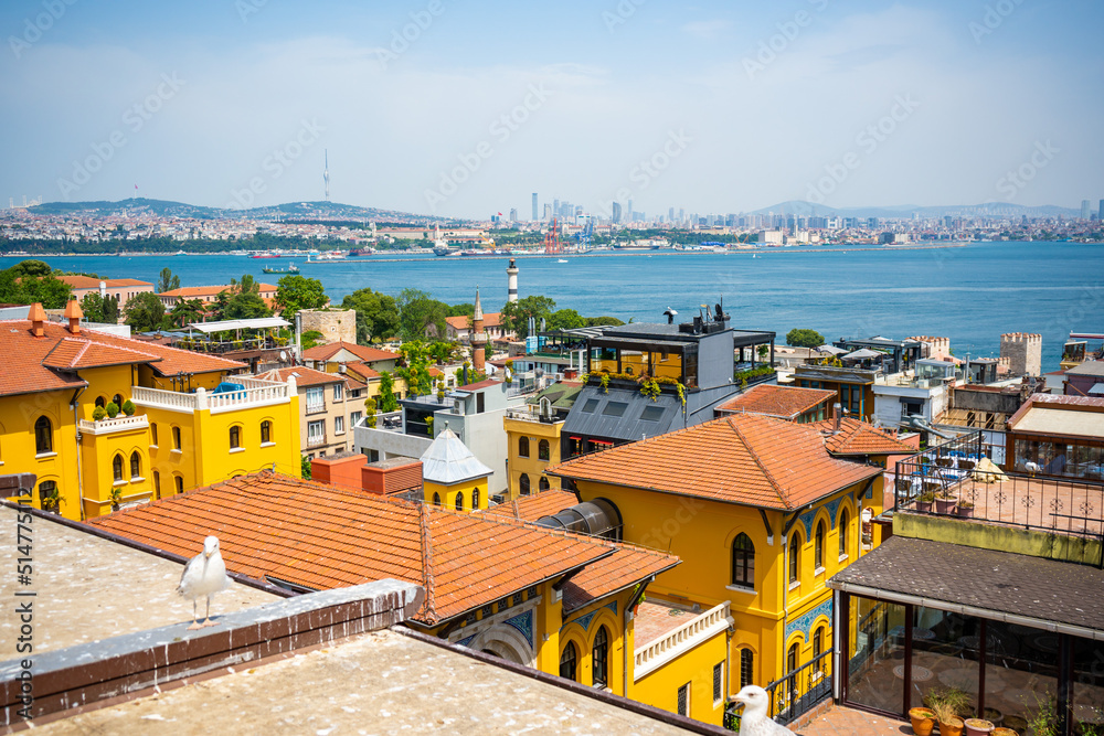 View over roofs of the old town and the sea at sunrise in Istanbul, Turkey.