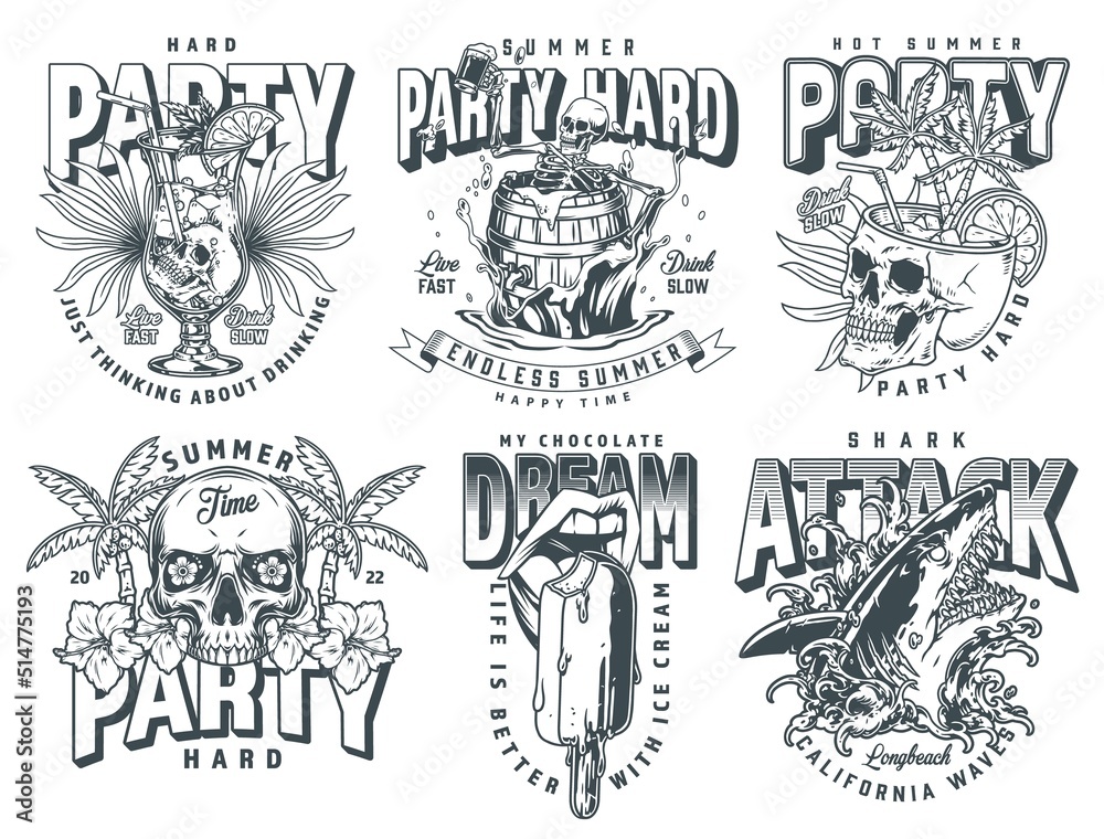 Fototapeta premium Party set posters monochrome vintage