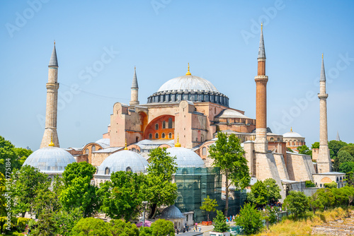 St. Sophia Cathedral and near park territory in old town of Istanbul, Turkey