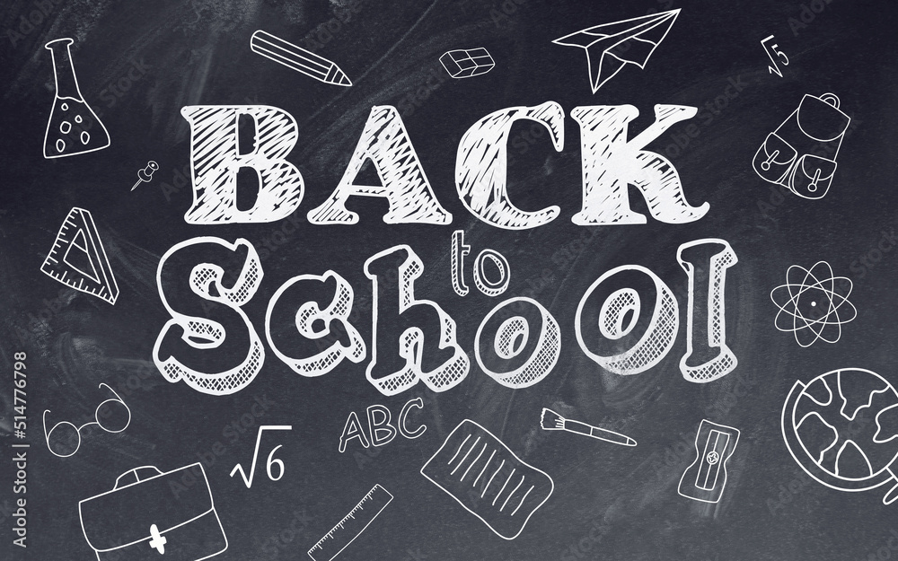 Back to School Doodle with Chalk on Blackboard Back to School Doodle with Chalk on Blackboard