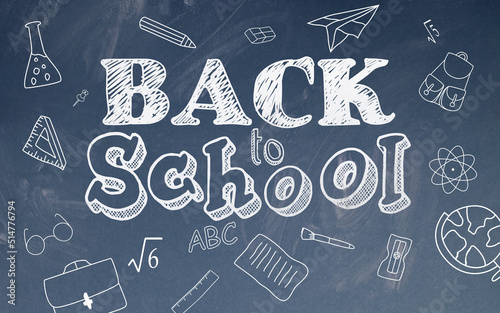 Back to School Doodle with Chalk on Blue Blackboard
