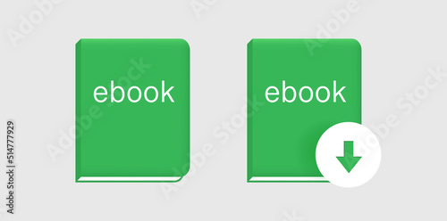 Ebook for download mockup. Green realistic volume with web arrow