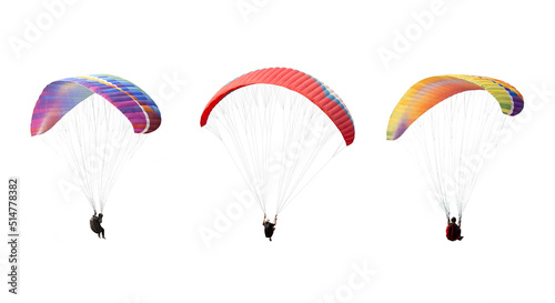 collection Bright colorful parachute isolated on white background,