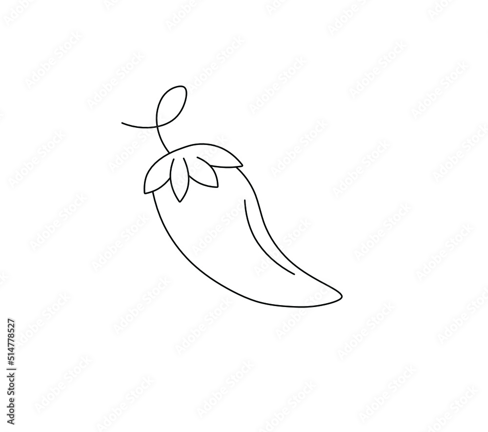 Vector isolated small simple chili pepper drawing. Colorless minimal