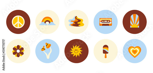Retro abstract highlights cover, posts and stories for social media. Vector illustration in style 70s, 80s