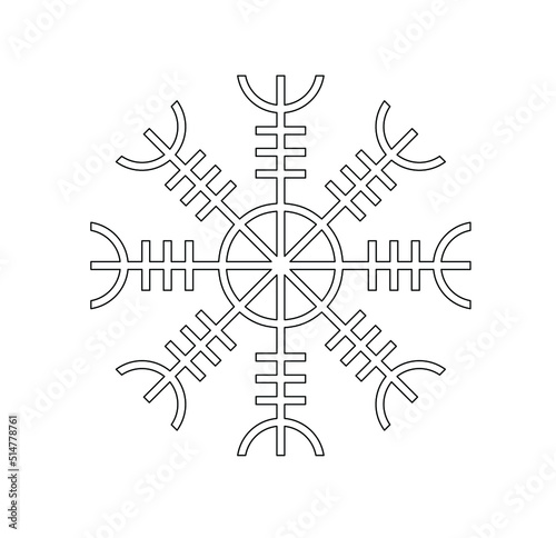 Vector isolated Helm of Awe or Helm of Terror norse mythology black and white contour line outline stencil