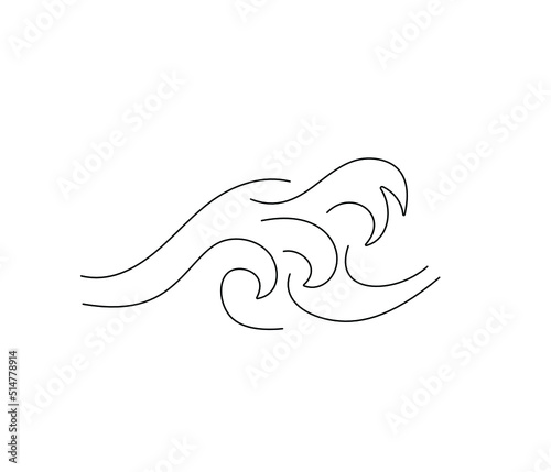Vector isolated multiple high stormy waves colorless black line simple graphic drawing. 