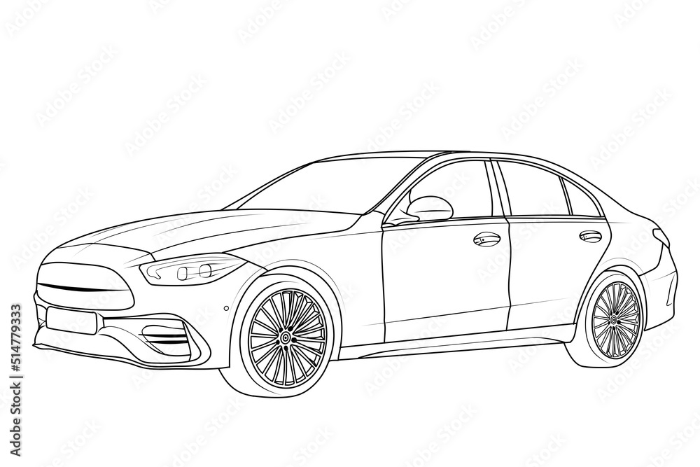 Car illustration in black and white style suitable for postcard and storytelling