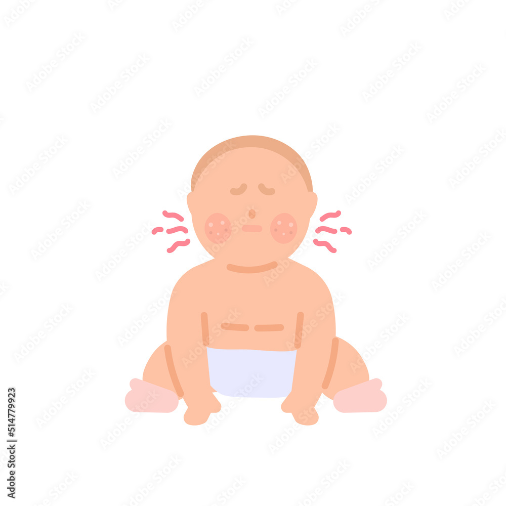 the expression of a gloomy baby because he feels itchy on the skin. symptoms of rashes, allergies, smallpox, measles, skin diseases. health problems. character illustration concept design the expression of a gloomy baby because he feels itchy on the skin. symptoms of rashes, allergies, smallpox, measles, skin diseases. health problems. character illustration concept design