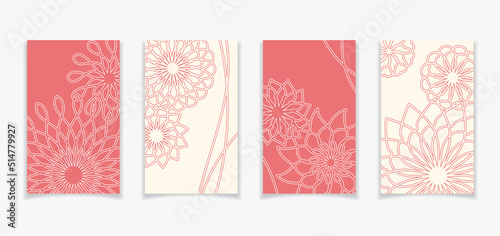 曲線で描いた花柄風のカードデザインI2【桃色／紅梅色】