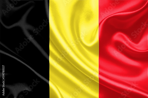 3d illustration Belgium flag on satin texture with waving flag photo