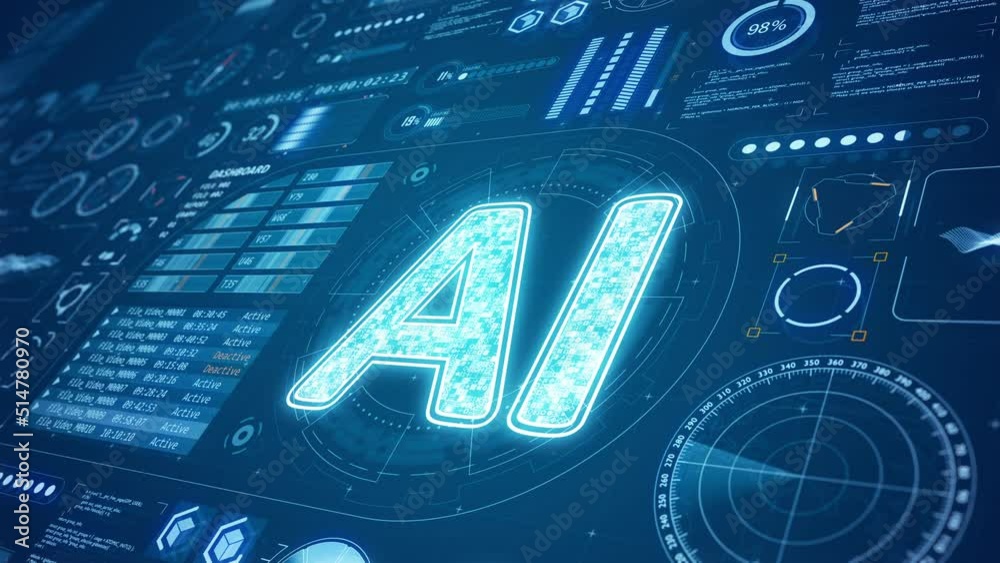 Motion graphic of 3D Blue digital AI logo with head up display ( HUD ...