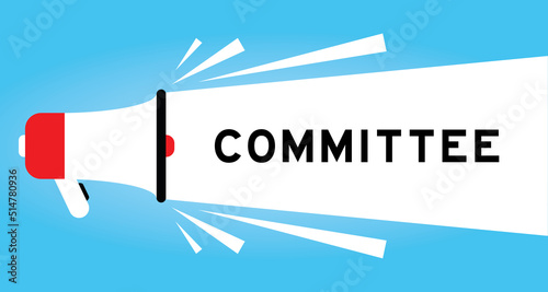 Color megaphone icon with word committee in white banner on blue background