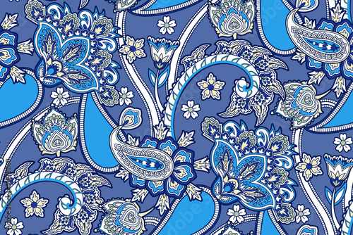 Vintage textile with flower decorative and painted paisley in traditional motif , modern background