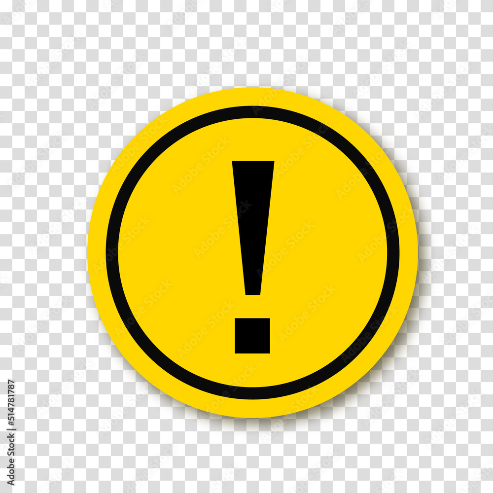Exclamation point in yellow circle with shadow. Symbol of caution