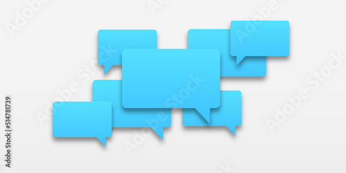 Blue speech bubbles with shadow on white isolated background. The concept of communication of people in society. Vector illustration. Communication banner. Message, conversation, correspondence.