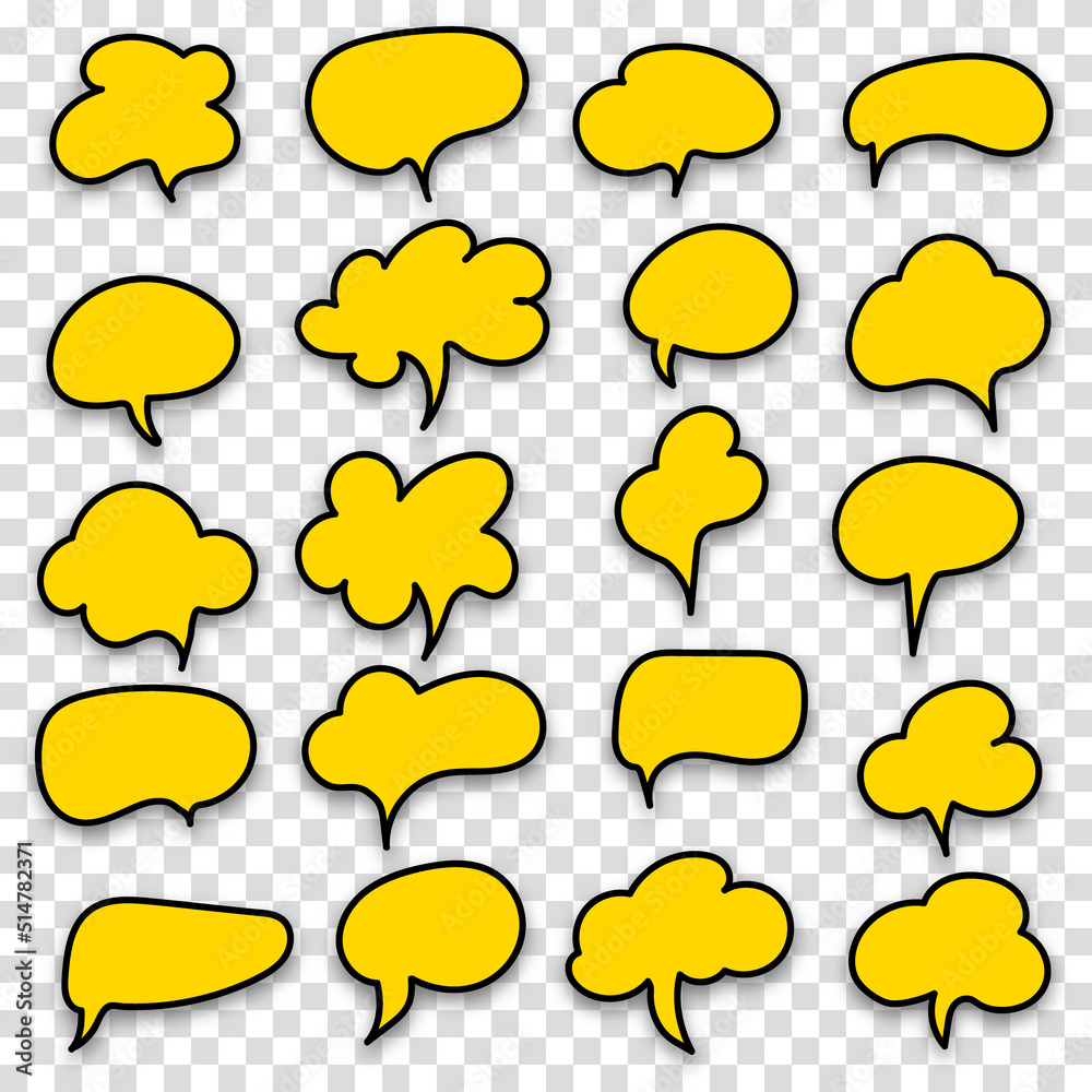Black and yellow speech bubble sign set icon. Vector illustration on transparent background. Black and yellow speech bubble sign set icon. Vector illustration on transparent background.