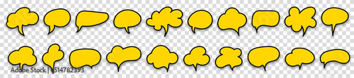 Black and yellow speech bubble sign set icon. Vector illustration on transparent background.