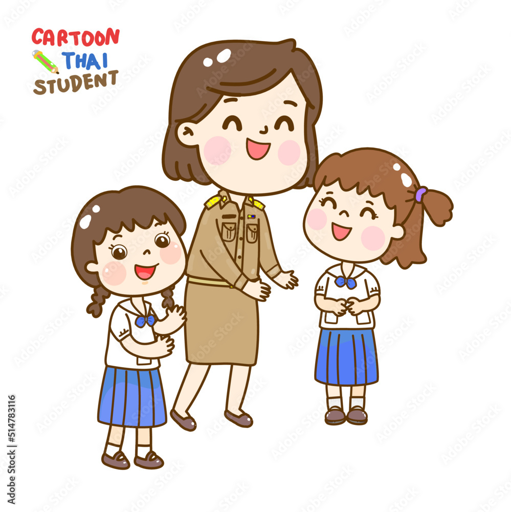 Cartoon Cute Thai Students Character.