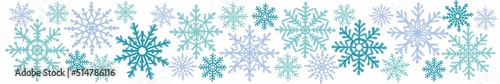 Horizontal pattern of snowflakes, hand-drawn