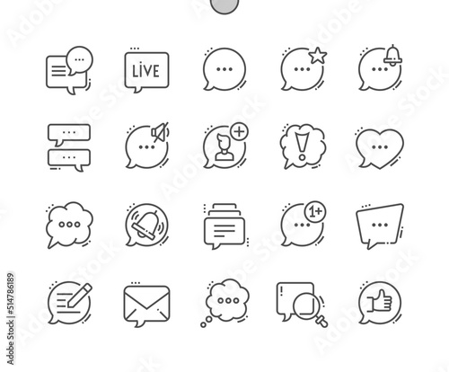 Speech bubbles. Chat and dialogue. Write message. Notification. Pixel Perfect Vector Thin Line Icons. Simple Minimal Pictogram