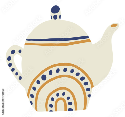Cute teapot with traditional scandinavian pattern. Ceramic crockery