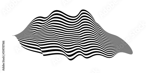 Waving flag as a brush stroke with zebra texture. Vest striped with fabric Black and white stripes curved in a bizarre way with waves curving along the trajectory