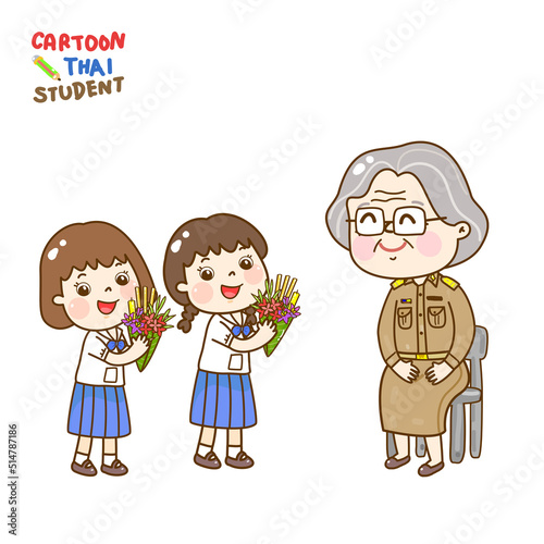 Cartoon Cute Thai Students Character.