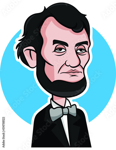 Abraham Abe Lincoln. Portrait of the 16th American president, Colored illustration of a portrait.