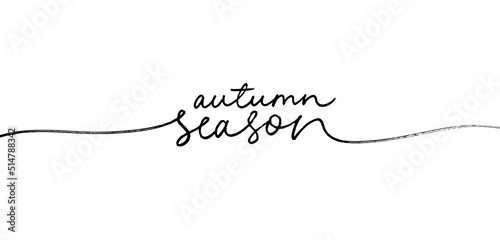 Autumn season mono line lettering. Hand written elegant typography. Autumn greeting card with swashes. Fall season handwritten linear style. Handmade vector calligraphy isolated on white background