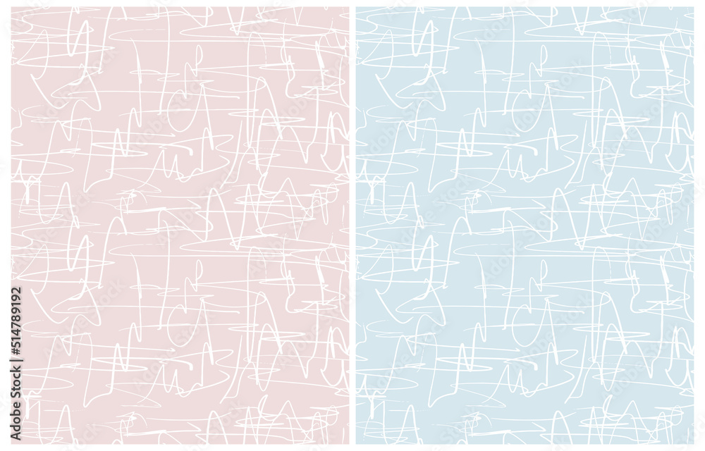Simple Seamless Geometric Vector Pattern. White Freehand Lines Isolated on a Light Blue and Pastel Pink Background. Simple Abstract Vector Prints Ideal for Fabric, Textile. Abstract Doodle Tile. Simple Seamless Geometric Vector Pattern. White Freehand Lines Isolated on a Light Blue and Pastel Pink Background. Simple Abstract Vector Prints Ideal for Fabric, Textile. Abstract Doodle Tile.