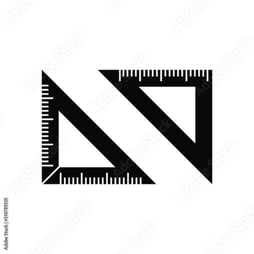 Triangle ruler vector black color editable. Two pieces triangle ruler.Ruler vector