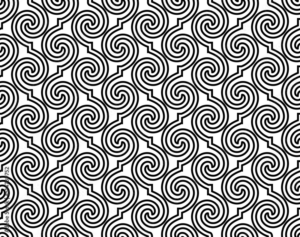 The geometric pattern with wavy lines. Seamless vector background. White and black texture. Simple lattice graphic design