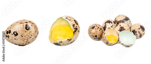 Raw quail eggs isolate, set
